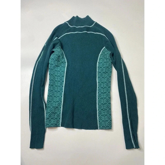Athleta Sidestep Half-Zip Pullover Sweater Women's Small Green Thumbholes Cotton - Picture 9 of 10